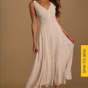 Lulu’s Ivory Floral Print Sleeveless Midi Dress